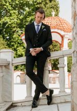 Μοντέρνο Γαμπριάτικο Κοστούμι Με Γιλέκο Houston 33-1699 Μαύρο