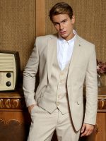 Λινό Κοστούμι Με Γιλέκο RENZO 2018 Μπεζ - Image 4