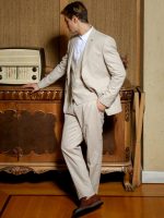 Λινό Κοστούμι Με Γιλέκο RENZO 2018 Μπεζ - Image 5