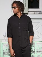 Πουκάμισο Μανίκι 3/4 Slim-fit VITO 250-956 Μαύρο