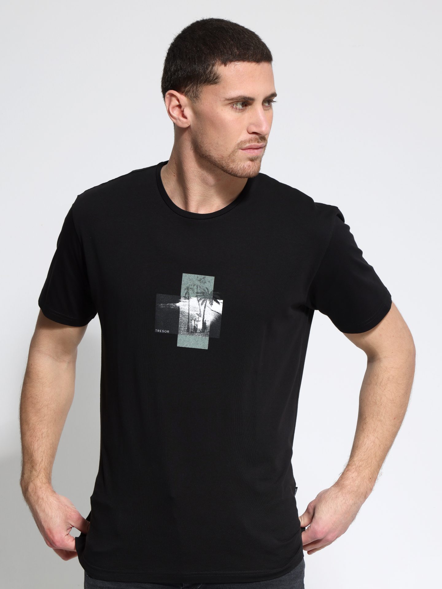 1X9A5911 Ανδρικό Βαμβακερό T-shirt DOROTEO 207078 Μαύρο - Image 1