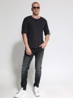 Ανδρικό T-Shirt Με Κουμπάκια & Μανίκι 3/4 TANO 207083 Μαύρο - Image 2