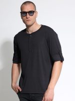 Ανδρικό T-Shirt Με Κουμπάκια & Μανίκι 3/4 TANO 207083 Μαύρο