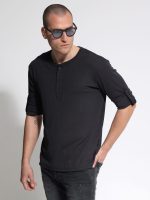 Ανδρικό T-Shirt Με Κουμπάκια & Μανίκι 3/4 TANO 207083 Μαύρο - Image 4