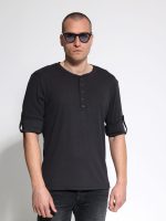 Ανδρικό T-Shirt Με Κουμπάκια & Μανίκι 3/4 TANO 207083 Μαύρο - Image 3