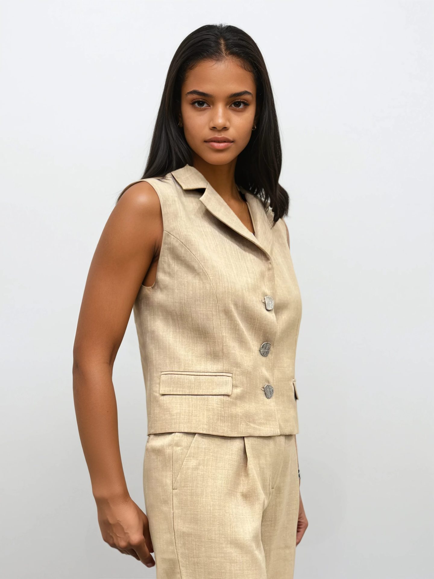 IMG_9558 copy-Brianna-Light Studio Γυναικείο Κοντό Γιλέκο SILVIA 8852 Μπεζ - Image 1