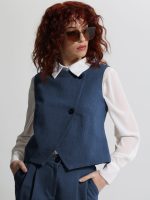 Γυναικείο Ασύμμετρο Γιλέκο με Δύο Κουμπιά GEMMA 9222 Μπλε