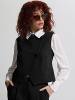 Γυναικείο Ασύμμετρο Γιλέκο με Δύο Κουμπιά GEMMA 9222 Μαύρο - Image 2