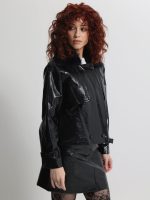 Γυναικείο Vinyl Μπουφάν με Γούνινο Γιακά ALICE 8713 Μαύρο - Image 5