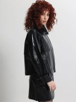 Γυναικείο Vinyl Μπουφάν με Γούνινο Γιακά ALICE 8713 Μαύρο - Image 4