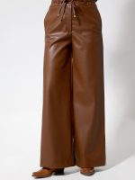 Wide Leg Παντελόνι Eco Leather με Λάστιχο στη Μέση 7767 Camel - Image 2