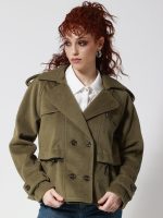 Γυναικείο Κοντό Παλτό με Διπλό Κούμπωμα και Τσέπες FIONA 8818 Πράσινο