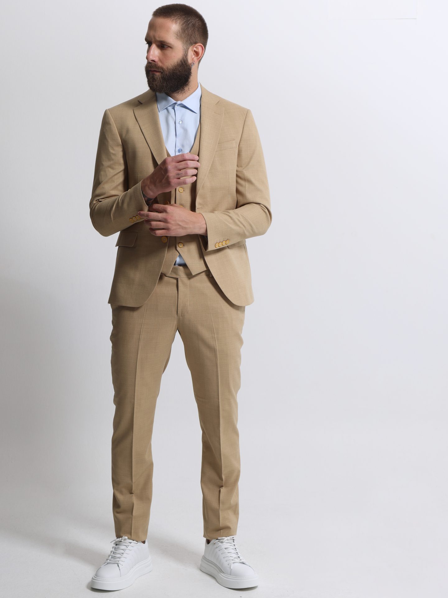 under0553 Ανδρικό Κοστούμι Με Γιλέκο MARLO 2034 Μπεζ - Image 1