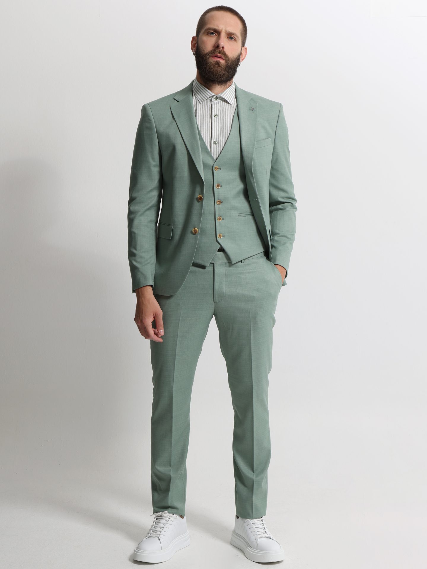 under0676 Ανδρικό Κοστούμι Με Γιλέκο CALVIO 2038 ΜΕΝΤΑ - Image 1